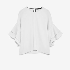 ZARA WHITE RUFFLE SLEEVED CROP-TOP